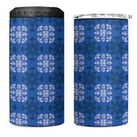 Royal Blue Hawaiian Quilt 4 in 1 Can Cooler Tumbler Hawaii Pineapple Monstera Palaka Motifs LT14 One Size: 16 oz Royal Blue - Polynesian Pride