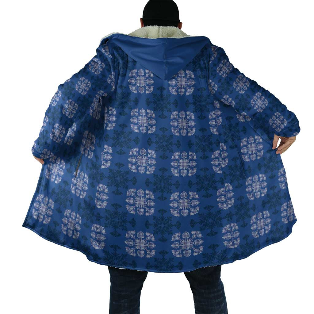 Royal Blue Hawaiian Quilt Cloak Hawaii Pineapple Monstera Palaka Motifs - Polynesian Pride