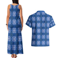 Royal Blue Hawaiian Quilt Couples Matching Tank Maxi Dress and Hawaiian Shirt Hawaii Pineapple Monstera Palaka Motifs LT14 - Polynesian Pride