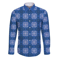 Royal Blue Hawaiian Quilt Family Matching Long Sleeve Bodycon Dress and Hawaiian Shirt Hawaii Pineapple Monstera Palaka Motifs LT14 Dad's Shirt - Long Sleeve Royal Blue - Polynesian Pride