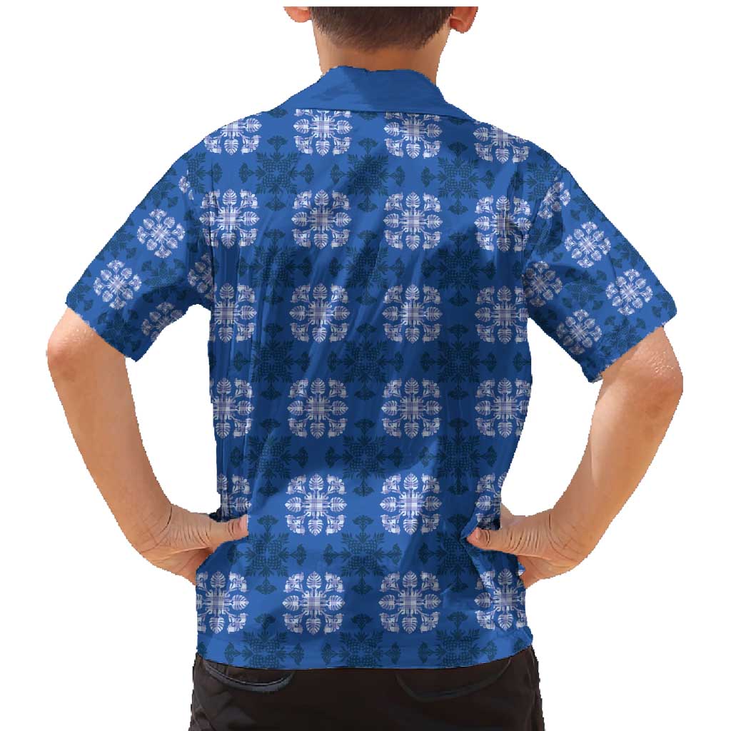 Royal Blue Hawaiian Quilt Family Matching Mermaid Dress and Hawaiian Shirt Hawaii Pineapple Monstera Palaka Motifs LT14 - Polynesian Pride