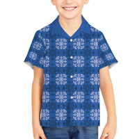 Royal Blue Hawaiian Quilt Family Matching Off The Shoulder Long Sleeve Dress and Hawaiian Shirt Hawaii Pineapple Monstera Palaka Motifs LT14 Son's Shirt Royal Blue - Polynesian Pride