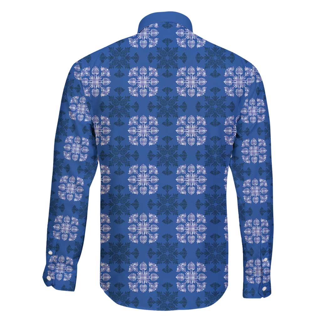 Royal Blue Hawaiian Quilt Family Matching Off Shoulder Maxi Dress and Hawaiian Shirt Hawaii Pineapple Monstera Palaka Motifs LT14 - Polynesian Pride