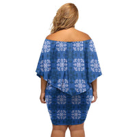 Royal Blue Hawaiian Quilt Family Matching Off Shoulder Short Dress and Hawaiian Shirt Hawaii Pineapple Monstera Palaka Motifs LT14 - Polynesian Pride