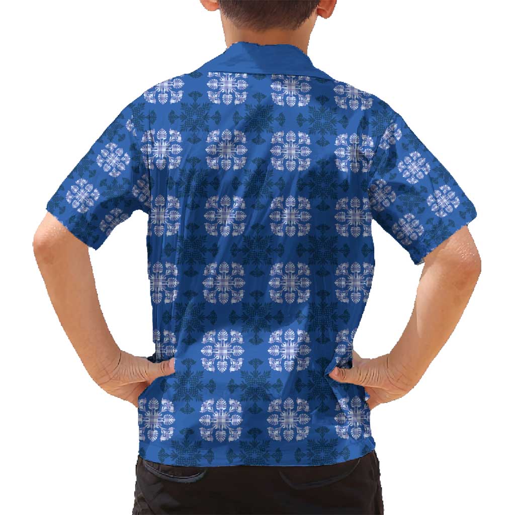 Royal Blue Hawaiian Quilt Family Matching Puletasi and Hawaiian Shirt Hawaii Pineapple Monstera Palaka Motifs LT14 - Polynesian Pride