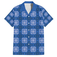 Royal Blue Hawaiian Quilt Family Matching Puletasi and Hawaiian Shirt Hawaii Pineapple Monstera Palaka Motifs LT14 Dad's Shirt - Short Sleeve Royal Blue - Polynesian Pride
