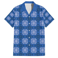 Royal Blue Hawaiian Quilt Family Matching Short Sleeve Bodycon Dress and Hawaiian Shirt Hawaii Pineapple Monstera Palaka Motifs LT14 Dad's Shirt - Short Sleeve Royal Blue - Polynesian Pride
