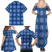 Royal Blue Hawaiian Quilt Family Matching Summer Maxi Dress and Hawaiian Shirt Hawaii Pineapple Monstera Palaka Motifs LT14 - Polynesian Pride