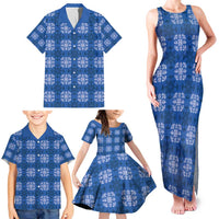 Royal Blue Hawaiian Quilt Family Matching Tank Maxi Dress and Hawaiian Shirt Hawaii Pineapple Monstera Palaka Motifs LT14 - Polynesian Pride