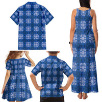 Royal Blue Hawaiian Quilt Family Matching Tank Maxi Dress and Hawaiian Shirt Hawaii Pineapple Monstera Palaka Motifs LT14 - Polynesian Pride