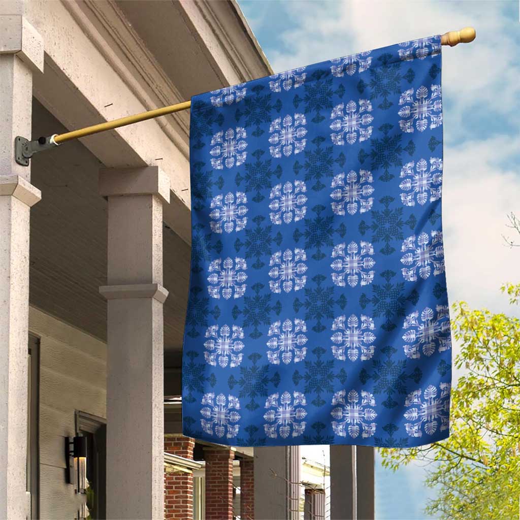 Royal Blue Hawaiian Quilt Garden Flag Hawaii Pineapple Monstera Palaka Motifs - Polynesian Pride