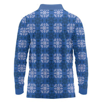 Royal Blue Hawaiian Quilt Long Sleeve Polo Shirt Hawaii Pineapple Monstera Palaka Motifs LT14 - Polynesian Pride