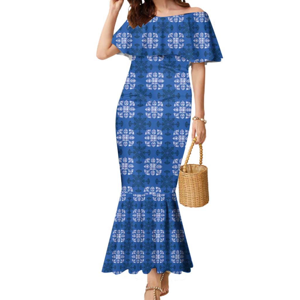 Royal Blue Hawaiian Quilt Mermaid Dress Hawaii Pineapple Monstera Palaka Motifs LT14 Women Royal Blue - Polynesian Pride