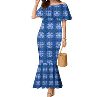 Royal Blue Hawaiian Quilt Mermaid Dress Hawaii Pineapple Monstera Palaka Motifs LT14 Women Royal Blue - Polynesian Pride