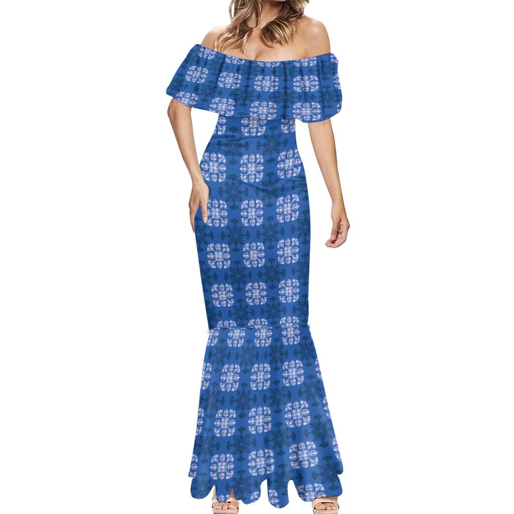 Royal Blue Hawaiian Quilt Mermaid Dress Hawaii Pineapple Monstera Palaka Motifs LT14 - Polynesian Pride