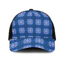 Royal Blue Hawaiian Quilt Mesh Trucker Cap Hawaii Pineapple Monstera Palaka Motifs - Polynesian Pride