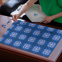 Royal Blue Hawaiian Quilt Puzzle Hawaii Pineapple Monstera Palaka Motifs - Polynesian Pride