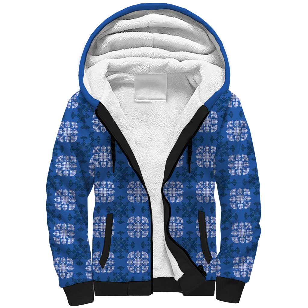 Royal Blue Hawaiian Quilt Sherpa Hoodie Hawaii Pineapple Monstera Palaka Motifs LT14 Unisex Royal Blue - Polynesian Pride