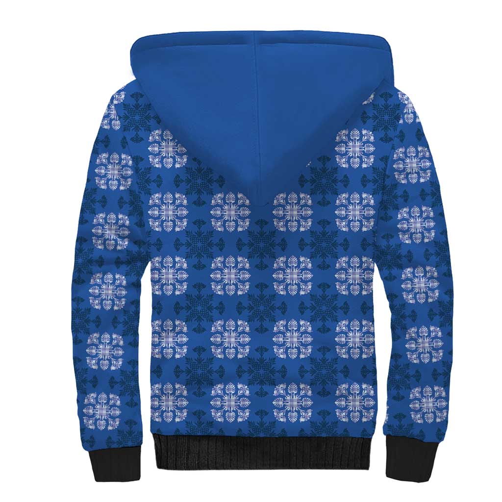 Royal Blue Hawaiian Quilt Sherpa Hoodie Hawaii Pineapple Monstera Palaka Motifs LT14 - Polynesian Pride