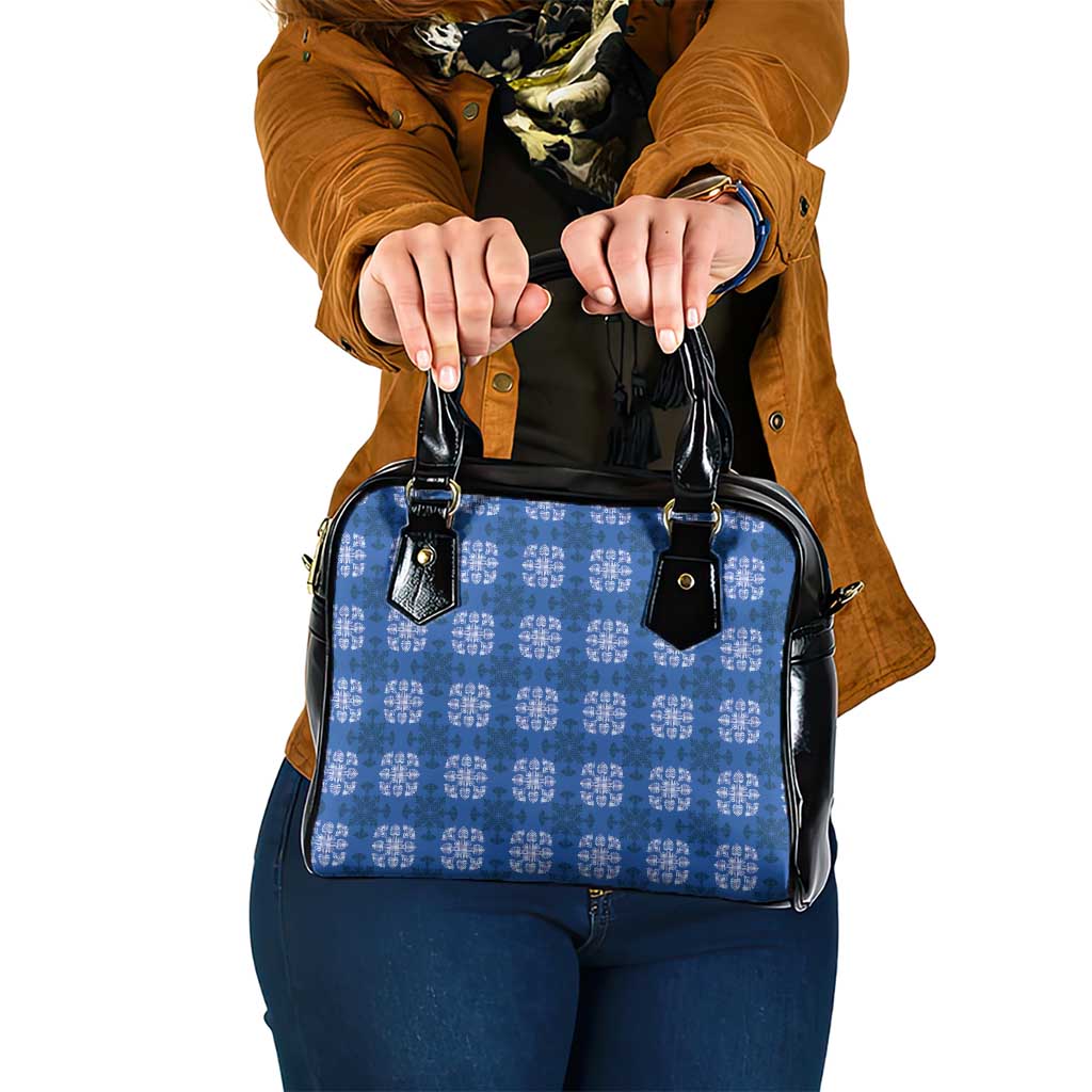 Royal Blue Hawaiian Quilt Shoulder Handbag Hawaii Pineapple Monstera Palaka Motifs - Polynesian Pride