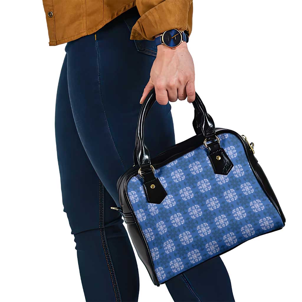 Royal Blue Hawaiian Quilt Shoulder Handbag Hawaii Pineapple Monstera Palaka Motifs - Polynesian Pride