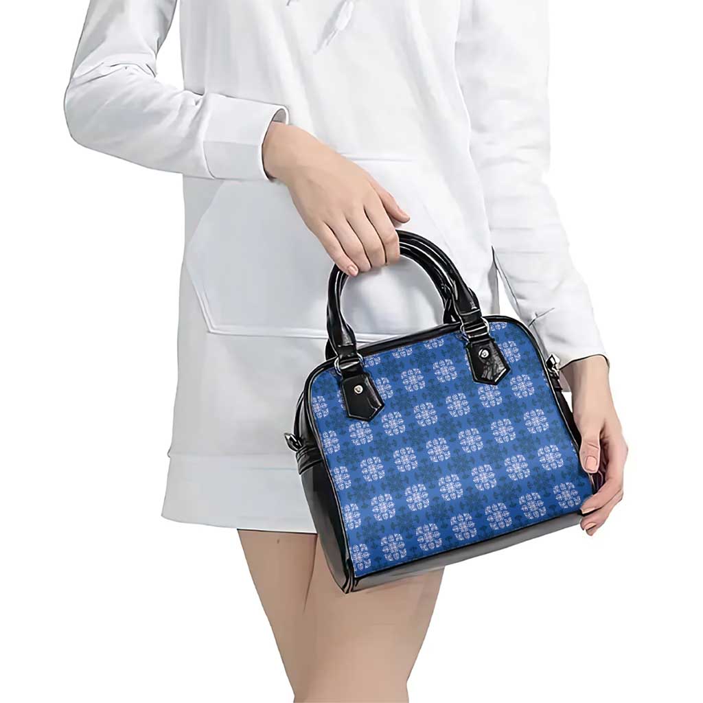 Royal Blue Hawaiian Quilt Shoulder Handbag Hawaii Pineapple Monstera Palaka Motifs - Polynesian Pride