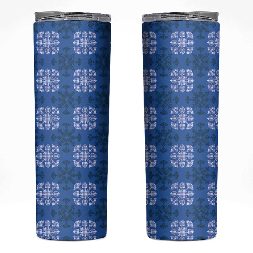 Royal Blue Hawaiian Quilt Skinny Tumbler Hawaii Pineapple Monstera Palaka Motifs LT14 Royal Blue - Polynesian Pride