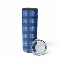 Royal Blue Hawaiian Quilt Skinny Tumbler Hawaii Pineapple Monstera Palaka Motifs LT14 - Polynesian Pride