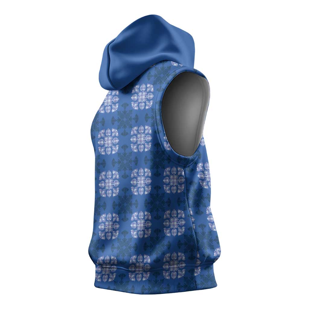 Royal Blue Hawaiian Quilt Sleeveless Hoodie Hawaii Pineapple Monstera Palaka Motifs LT14 - Polynesian Pride