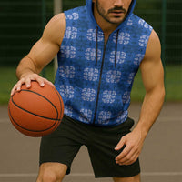 Royal Blue Hawaiian Quilt Sleeveless Zip Hoodie Hawaii Pineapple Monstera Palaka Motifs LT14 - Polynesian Pride