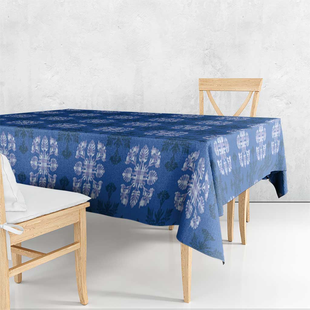 Royal Blue Hawaiian Quilt Tablecloth Hawaii Pineapple Monstera Palaka Motifs - Polynesian Pride