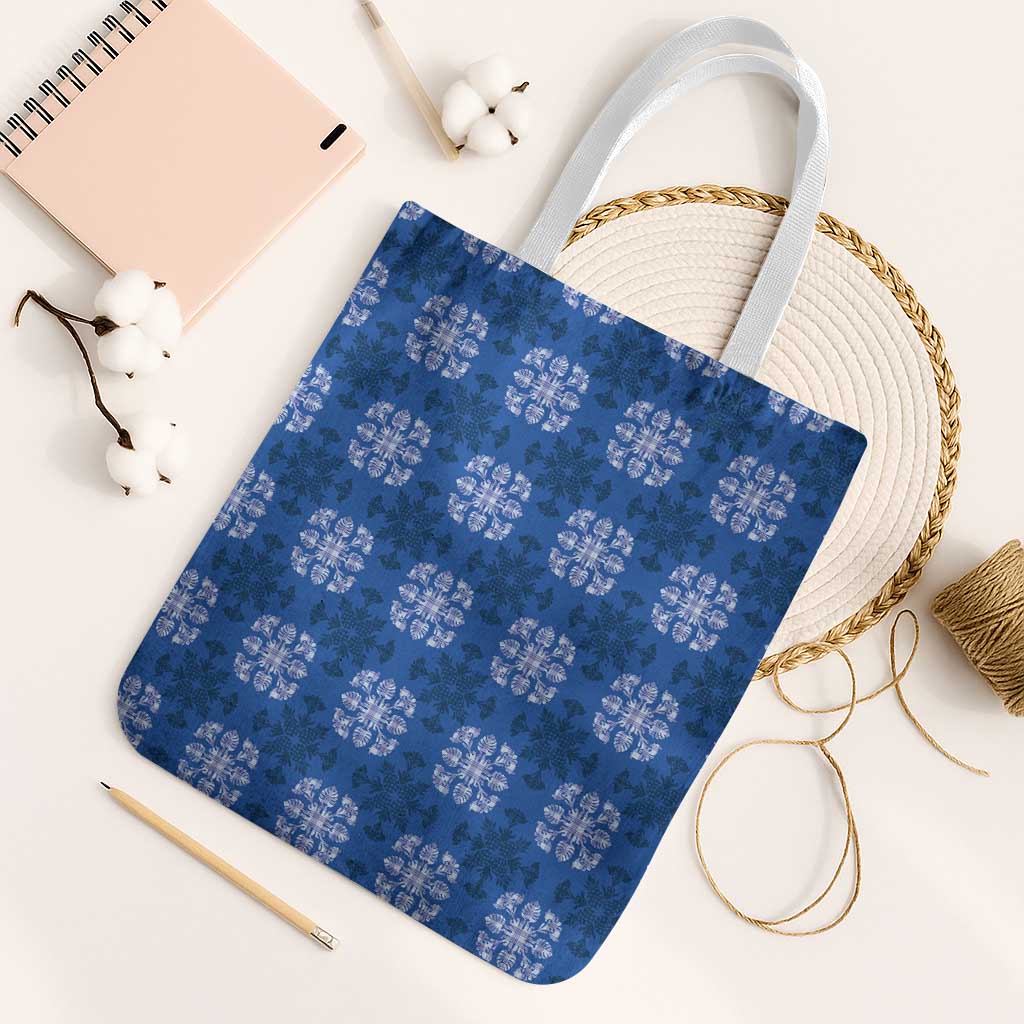 Royal Blue Hawaiian Quilt Tote Bag Hawaii Pineapple Monstera Palaka Motifs - Polynesian Pride