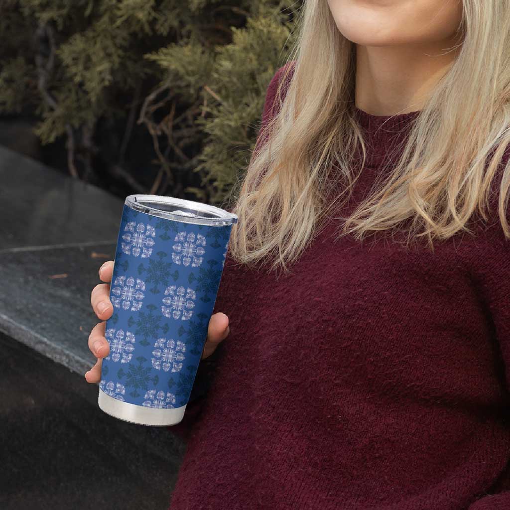 Royal Blue Hawaiian Quilt Tumbler Cup Hawaii Pineapple Monstera Palaka Motifs - Polynesian Pride