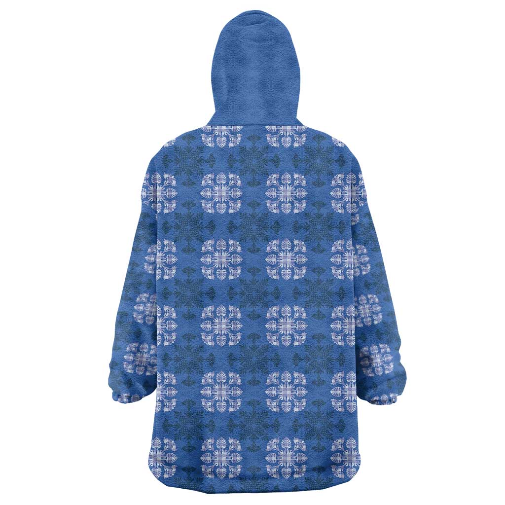 Royal Blue Hawaiian Quilt Wearable Blanket Hoodie Hawaii Pineapple Monstera Palaka Motifs LT14 - Polynesian Pride