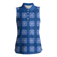 Royal Blue Hawaiian Quilt Women Sleeveless Polo Shirt Hawaii Pineapple Monstera Palaka Motifs LT14 Female Royal Blue - Polynesian Pride