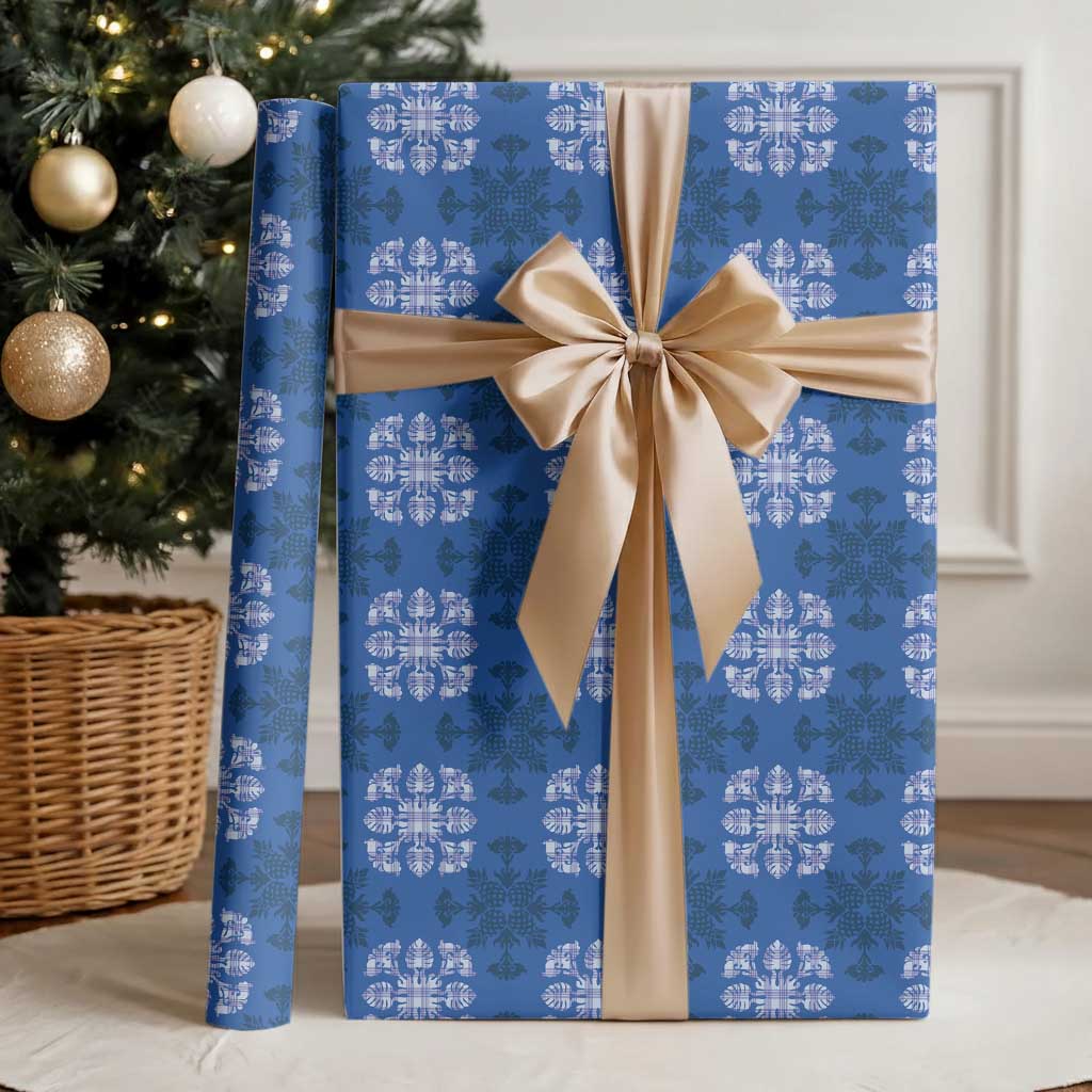 Royal Blue Hawaiian Quilt Wrapping Paper Hawaii Pineapple Monstera Palaka Motifs LT14 - Polynesian Pride