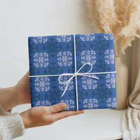 Royal Blue Hawaiian Quilt Wrapping Paper Hawaii Pineapple Monstera Palaka Motifs LT14 - Polynesian Pride