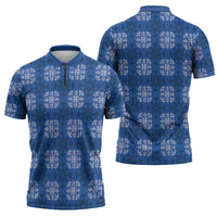 Royal Blue Hawaiian Quilt Zipper Polo Shirt Hawaii Pineapple Monstera Palaka Motifs LT14 - Polynesian Pride
