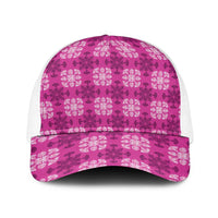 Pink Hawaiian Quilt Baseball Net Cap Hawaii Pineapple Monstera Palaka Motifs - Polynesian Pride