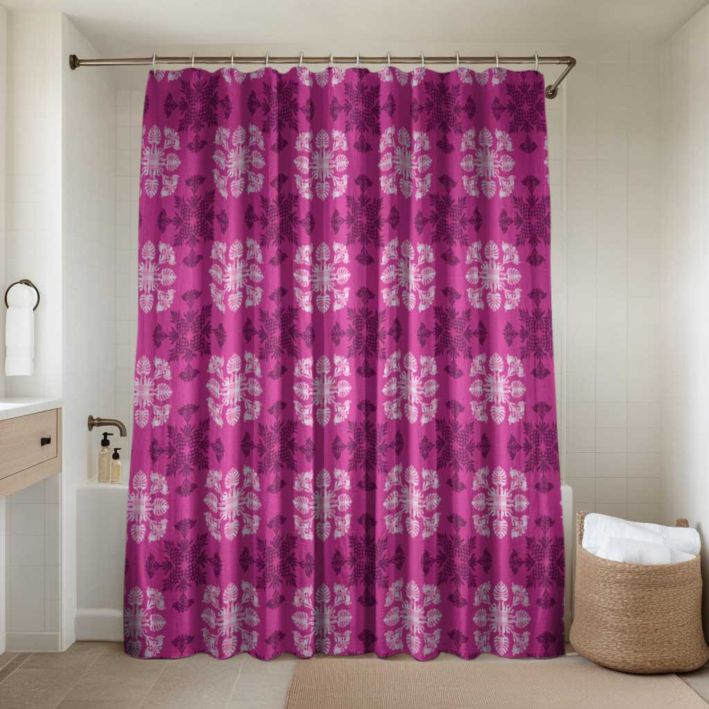 Pink Hawaiian Quilt Bathroom Set Hawaii Pineapple Monstera Palaka Motifs - Polynesian Pride