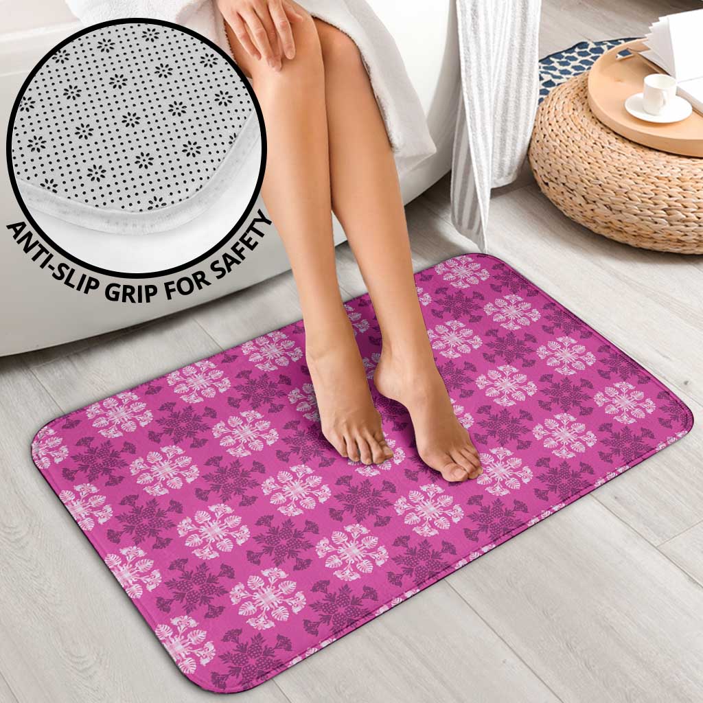 Pink Hawaiian Quilt Bathroom Set Hawaii Pineapple Monstera Palaka Motifs - Polynesian Pride
