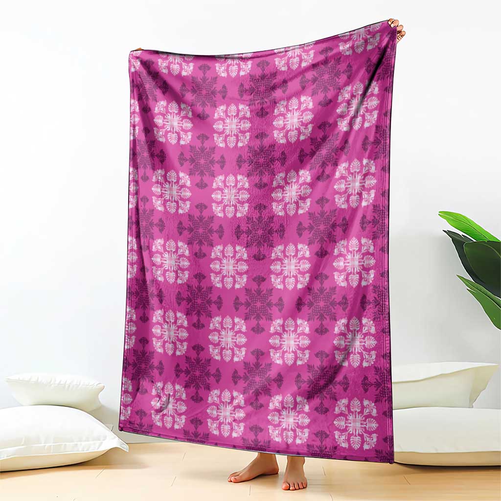 Pink Hawaiian Quilt Blanket Hawaii Pineapple Monstera Palaka Motifs - Polynesian Pride