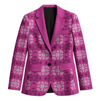 Pink Hawaiian Quilt Blazer Hawaii Pineapple Monstera Palaka Motifs - Polynesian Pride
