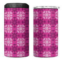 Pink Hawaiian Quilt 4 in 1 Can Cooler Tumbler Hawaii Pineapple Monstera Palaka Motifs LT14 One Size: 16 oz Pink - Polynesian Pride