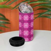 Pink Hawaiian Quilt 4 in 1 Can Cooler Tumbler Hawaii Pineapple Monstera Palaka Motifs LT14 - Polynesian Pride