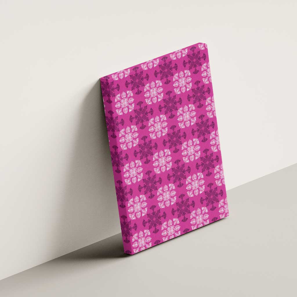 Pink Hawaiian Quilt Canvas Wall Art Hawaii Pineapple Monstera Palaka Motifs - Polynesian Pride