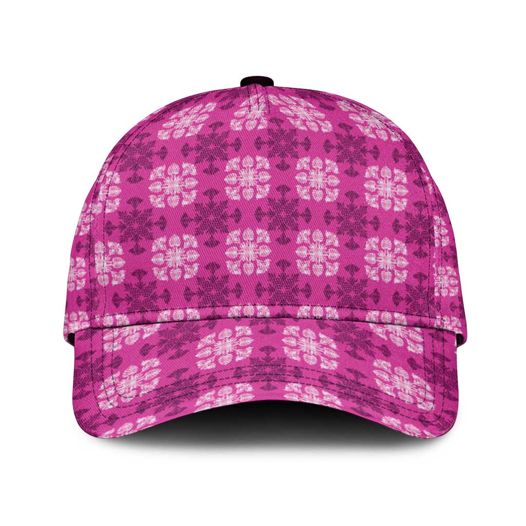 Pink Hawaiian Quilt Classic Cap Hawaii Pineapple Monstera Palaka Motifs - Polynesian Pride