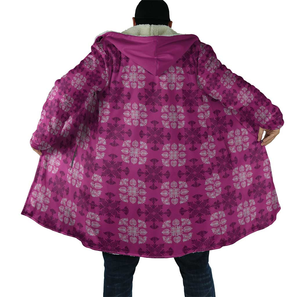 Pink Hawaiian Quilt Cloak Hawaii Pineapple Monstera Palaka Motifs - Polynesian Pride