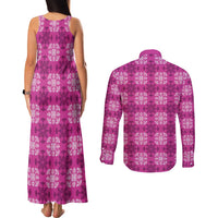 Pink Hawaiian Quilt Couples Matching Tank Maxi Dress and Long Sleeve Button Shirt Hawaii Pineapple Monstera Palaka Motifs LT14 - Polynesian Pride