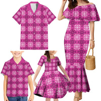 Pink Hawaiian Quilt Family Matching Mermaid Dress and Hawaiian Shirt Hawaii Pineapple Monstera Palaka Motifs LT14 - Polynesian Pride